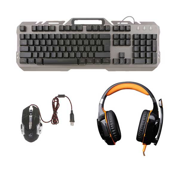 Jili Online USB Backlit Gaming Keyboard and Mouse Combo USB Wired Orange LED Backlight Headset