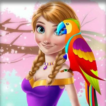 Ice Princess And Cute Parrot